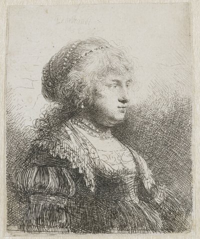 Saskia com pérolas no cabelo de Rembrandt van Rijn
