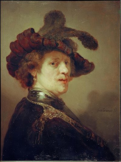 Auto-retrato com chapéu de penas de Rembrandt van Rijn