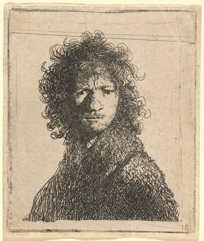 Auto-retrato, franzindo a testa de Rembrandt van Rijn