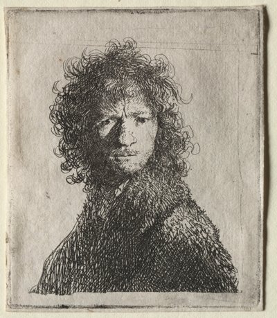 Auto-retrato, franzindo a testa: Busto, 1630. de Rembrandt van Rijn