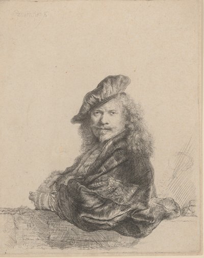 Auto-retrato apoiado em um peitoril de pedra, 1639., 1639. de Rembrandt van Rijn