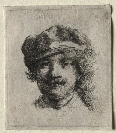 Auto-retrato usando uma tampa macia: rosto cheio, apenas cabeça, c. 1634 de Rembrandt van Rijn