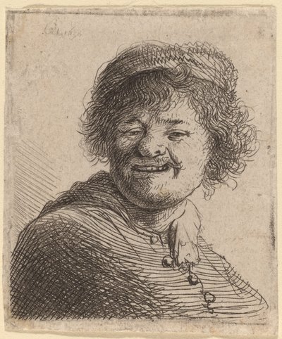 Auto-retrato em um boné: rindo de Rembrandt van Rijn