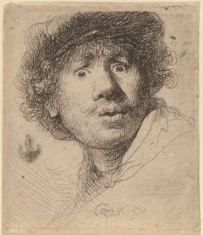 Autorretrato de boné, boca aberta de Rembrandt van Rijn
