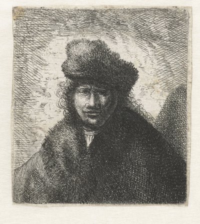 Auto-retrato com gorro de pele inclinado: Busto, ca 1631. de Rembrandt van Rijn