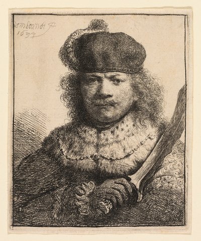 Autorretrato com Sabre Erguido de Rembrandt van Rijn
