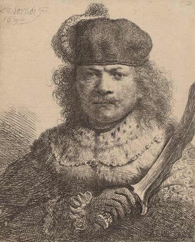 Autorretrato com Sabre Erguido, 1634. de Rembrandt van Rijn