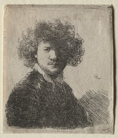 Autorretrato com cabelos cacheados e gola branca: Busto de Rembrandt van Rijn