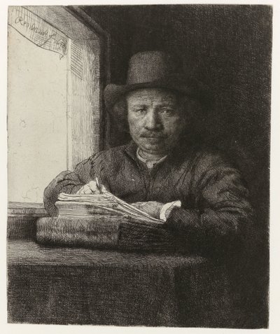 Auto-retrato, Etching at a Window
Gravura de auto-retrato a uma janela de Rembrandt van Rijn