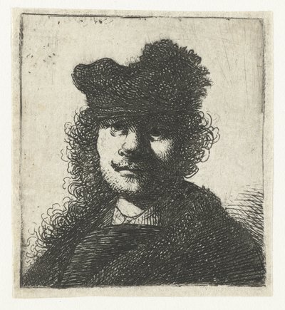 Auto-retrato em boné e capa escura: busto de Rembrandt van Rijn