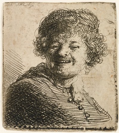Auto-retrato de boné: rindo, 1630. de Rembrandt van Rijn