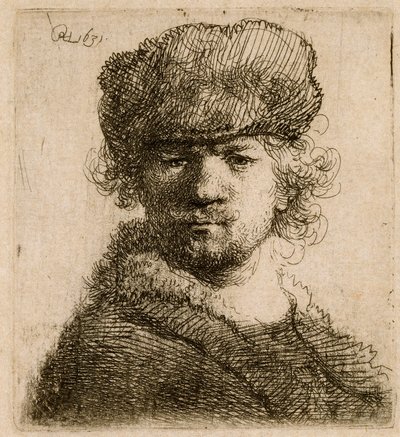 Auto-retrato com gorro de pele pesado: busto, 1631. de Rembrandt van Rijn