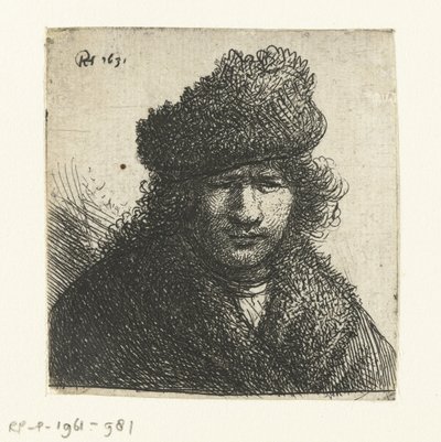 Auto-retrato com uma capa de pele inclinada: busto de Rembrandt van Rijn