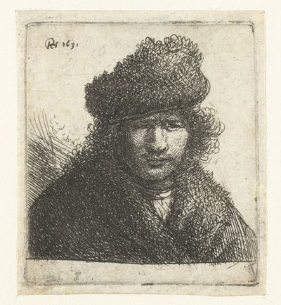 Auto-retrato com gorro de pele inclinado: busto de Rembrandt van Rijn