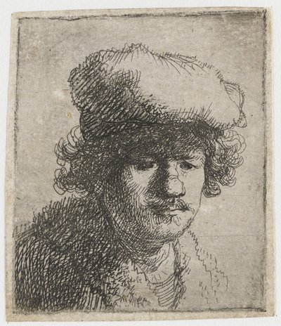 Auto-retrato com boné puxado para a frente, c.1630. de Rembrandt van Rijn