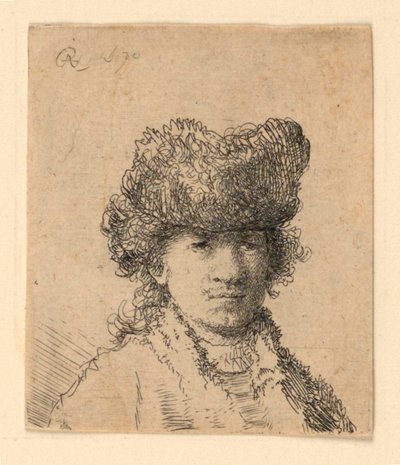 Autorretrato com gorro de pele: busto de Rembrandt van Rijn