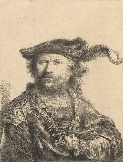Auto-retrato em um boné de veludo com pluma, 1638 de Rembrandt van Rijn