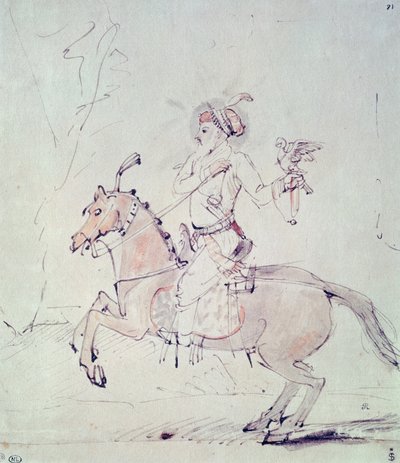 Shah Jehan com falcão a cavalo (caneta e tinta no papel) de Rembrandt van Rijn