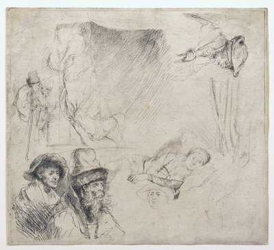 Folha de Estudos (com uma mulher deitada doente na cama) de Rembrandt van Rijn