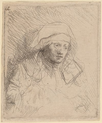 Mulher doente com um grande cocar branco (Saskia) de Rembrandt van Rijn