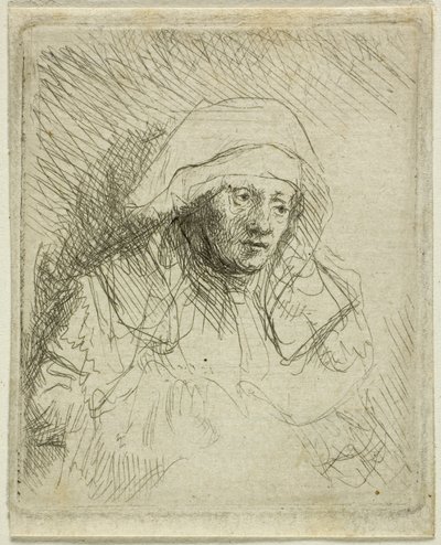 Mulher doente com um grande cocar branco (Saskia) de Rembrandt van Rijn