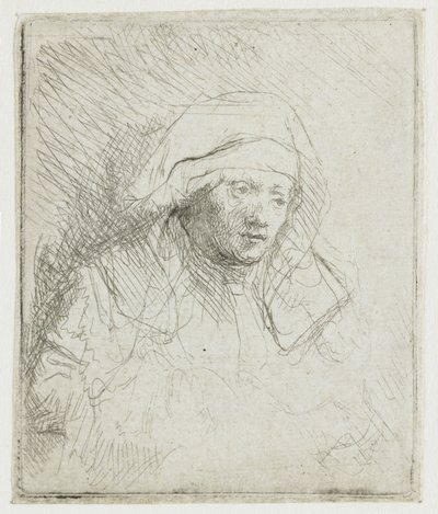 Mulher doente com um grande cocar branco (Saskia) de Rembrandt van Rijn
