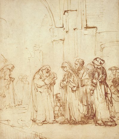 Simeão e Jesus no Templo (desenho) de Rembrandt van Rijn