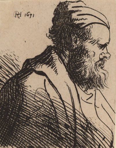 Homem de nariz arrebitado em um boné, em ou antes de 1630. de Rembrandt van Rijn