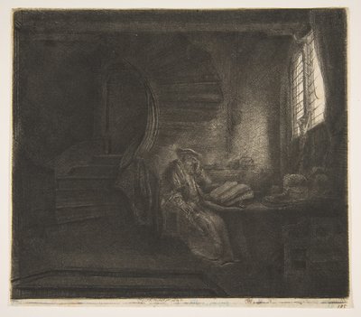 São Jerônimo em uma câmara escura, 1642. de Rembrandt van Rijn