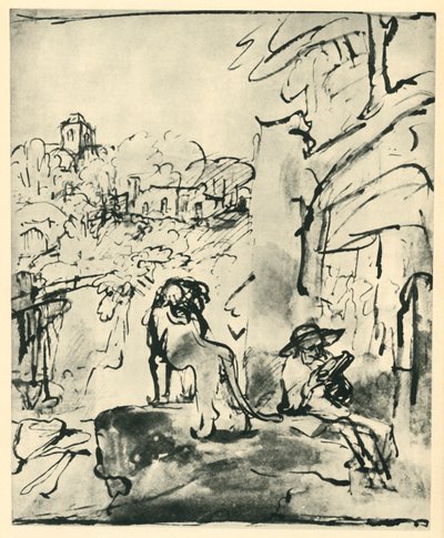 São Jerônimo lendo em uma paisagem, 1649, 1943. de Rembrandt van Rijn