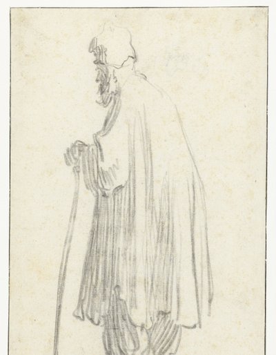 Homem de pé com um bastão, virado para a esquerda de Rembrandt van Rijn