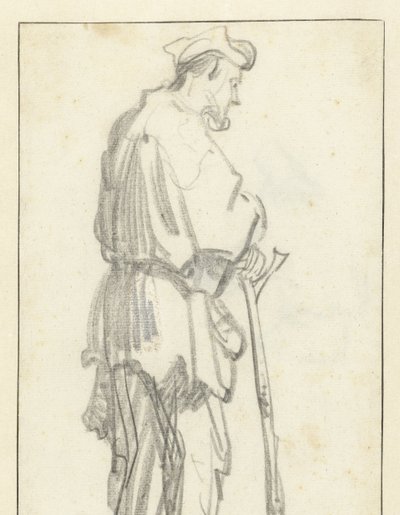 Homem de pé com uma vara, virado para a direita de Rembrandt van Rijn