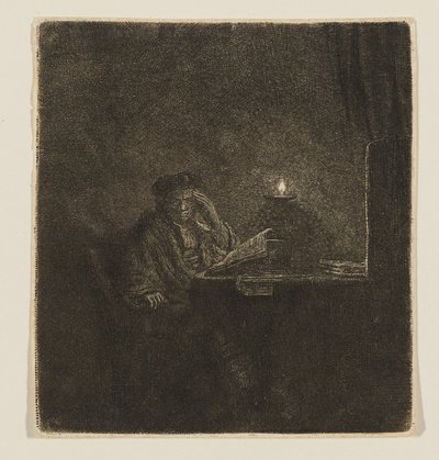 Estudante à luz de uma vela de Rembrandt van Rijn