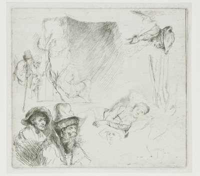 Desenho com uma mulher doente na cama de Rembrandt van Rijn