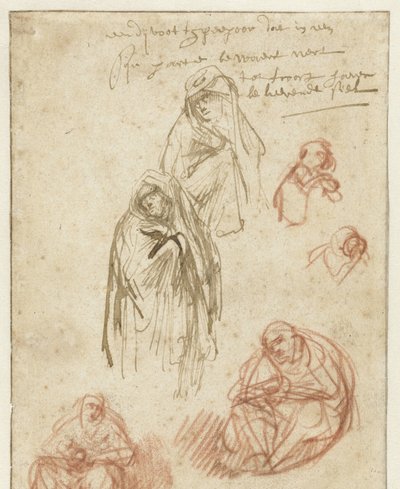 Estudos da Madalena de luto e da Virgem de Rembrandt van Rijn