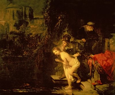 Susanna and the Elders, 1647 (óleo no painel de mogno) de Rembrandt van Rijn