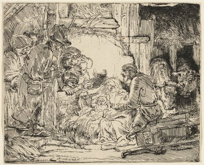 A adoração dos pastores: com a lâmpada de Rembrandt van Rijn