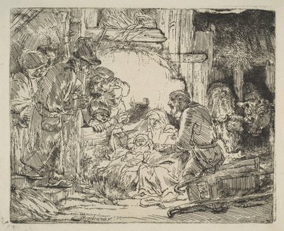 A Adoração dos Pastores, com a lâmpada, ca. 1654 de Rembrandt van Rijn