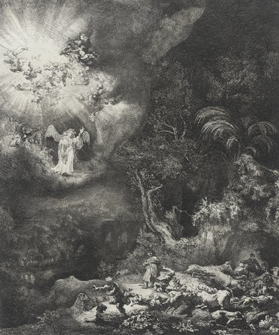 O anjo que aparece aos pastores, 1634 de Rembrandt van Rijn