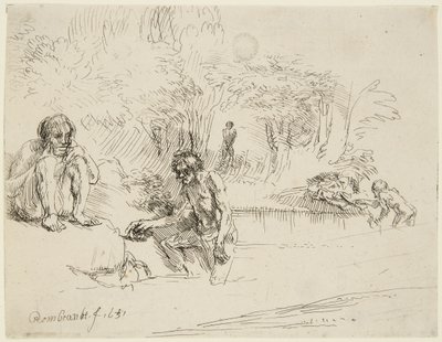 As Banhistas (Bartsch 195; Hind 250 II) de Rembrandt van Rijn