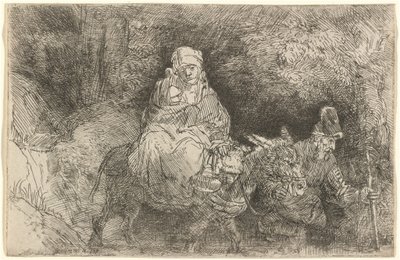A Fuga para o Egito: Atravessando um riacho de Rembrandt van Rijn