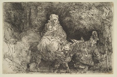 A fuga para o Egito: cruzando um riacho, 1654. de Rembrandt van Rijn