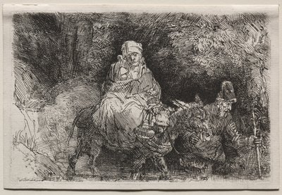 A fuga para o Egito: atravessando um ribeiro, 1654. de Rembrandt van Rijn