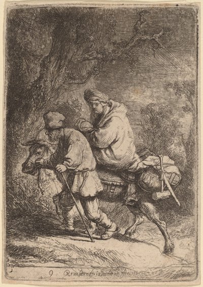 A Fuga para o Egito: Pequena de Rembrandt van Rijn