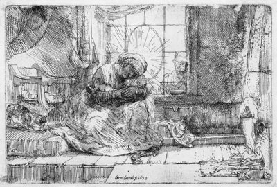 A Sagrada Família com um gato, 1654 de Rembrandt van Rijn