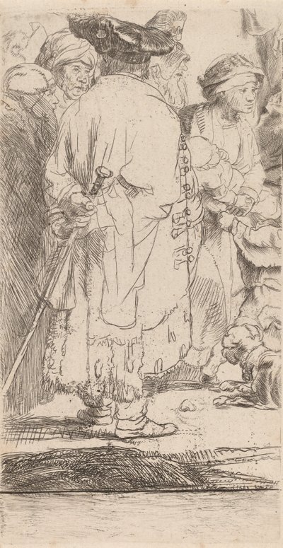 O homem com um fragmento de cana da gravura de cem florins, c. 1649. de Rembrandt van Rijn