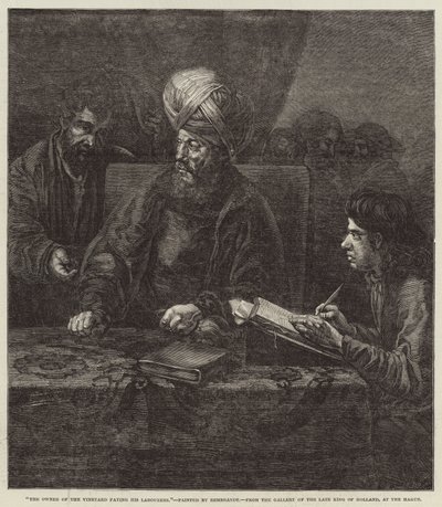 O proprietário do vinhedo pagando seus trabalhadores de Rembrandt van Rijn