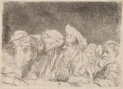 Os Fariseus Debatendo Fragmento da Impressão dos Cem Florins, c. 1649. de Rembrandt van Rijn