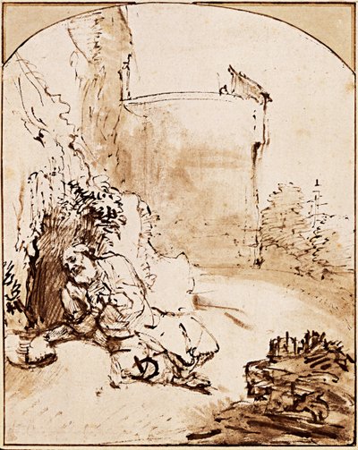 O Profeta Jonas diante dos Muros de Nínive, ca 1651 de Rembrandt van Rijn