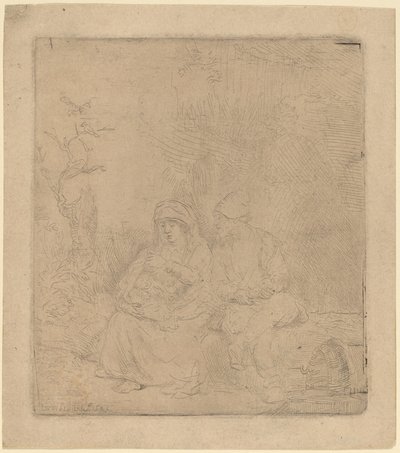 O descanso no voo: levemente gravado de Rembrandt van Rijn